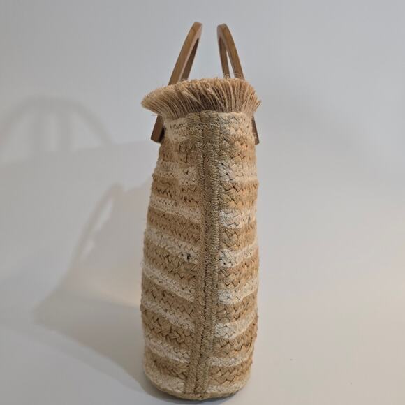 W Antik Kraft Hashree Jute Tote Bag Cream Beige Earthy Beach Vacation Wooden - Picture 5 of 11